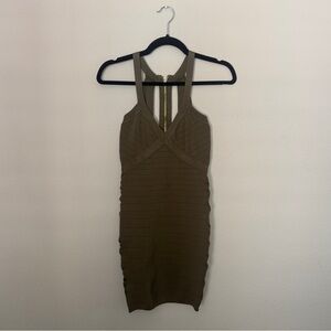 Guess Brand Olive Green Bandage Bodycon Dress Gold Hardware Zippers